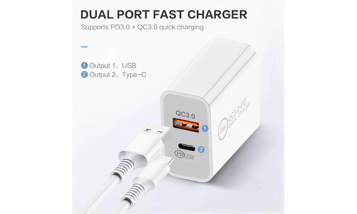 20W USB-C Fast Charger Power Adapter for iPhone 15 Pro Max - Wall Charger